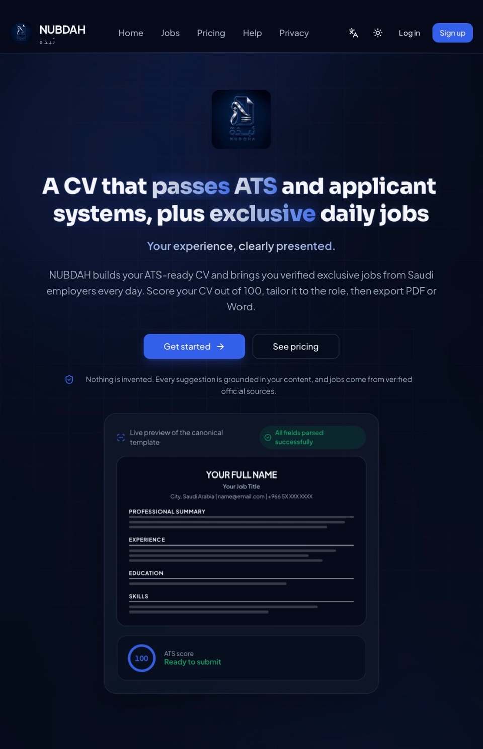 NUBDAH — AI-Powered CV & Career Platform, built for EAMF Tech Vision — Internal Product