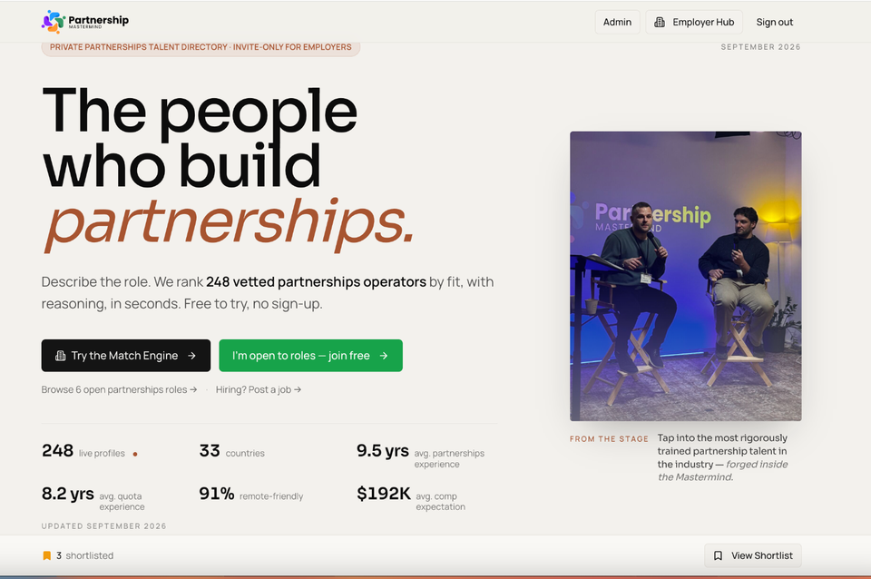 Partnership Mastermind Talent Directory, built for Partnership Mastermind