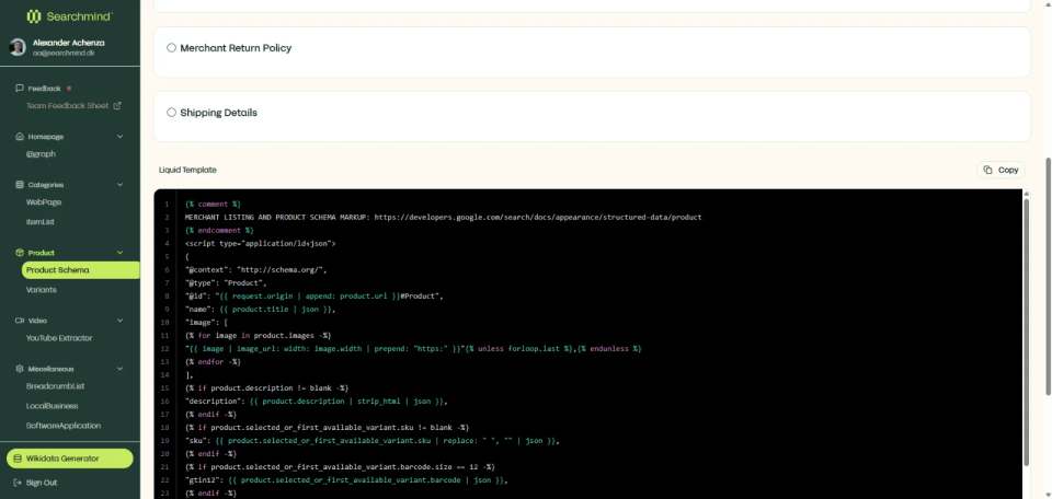 Schema Markup Directory, built for Internal use